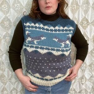 Vintage Sweater Vest w/ Dogs  / Lavender + Powder Blue / Christmas